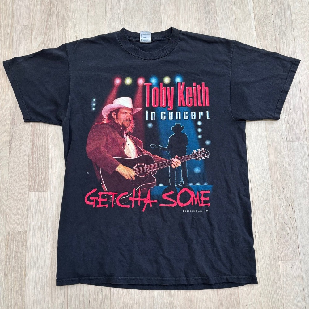 Toby Keith T-Shirt Mens Large Black 1999 Getcha Some Tour Vintage Graphic Tee EX